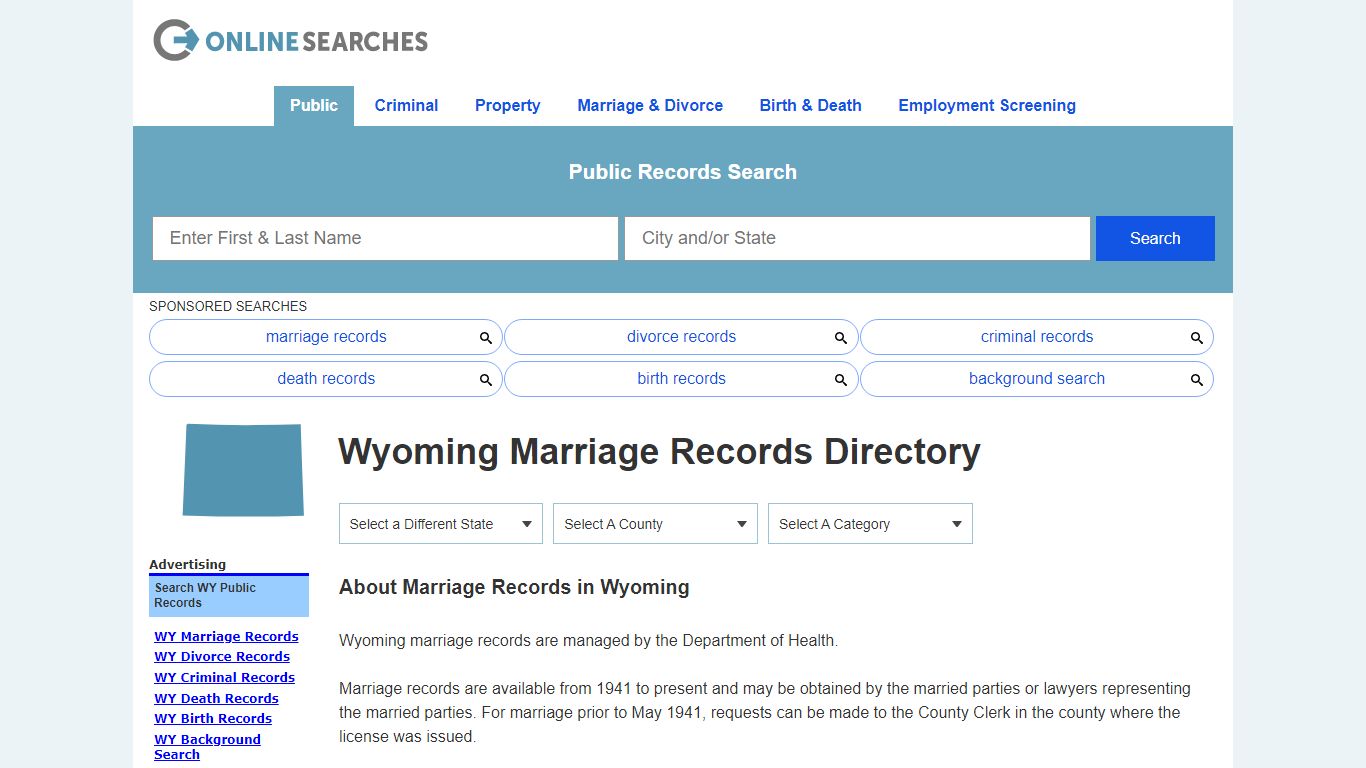 Wyoming Marriage Records Search Directory