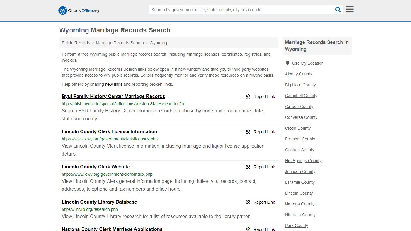 Marriage Records Search - Wyoming (Marriage Licenses ...