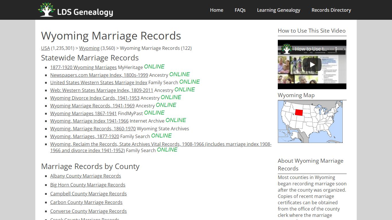 Wyoming Marriage Records - LDS Genealogy