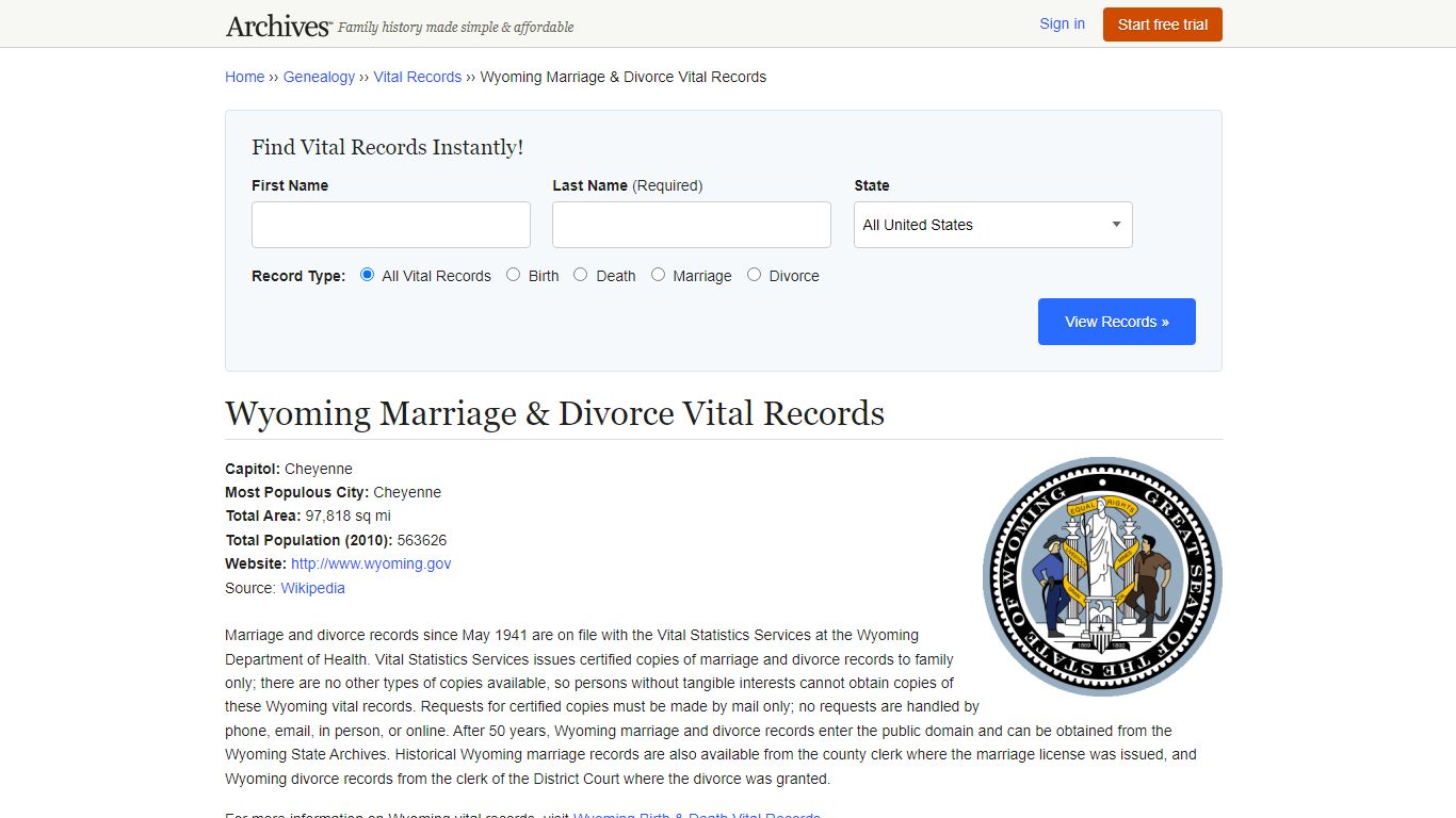 Wyoming Marriage & Divorce Records | Vital Records